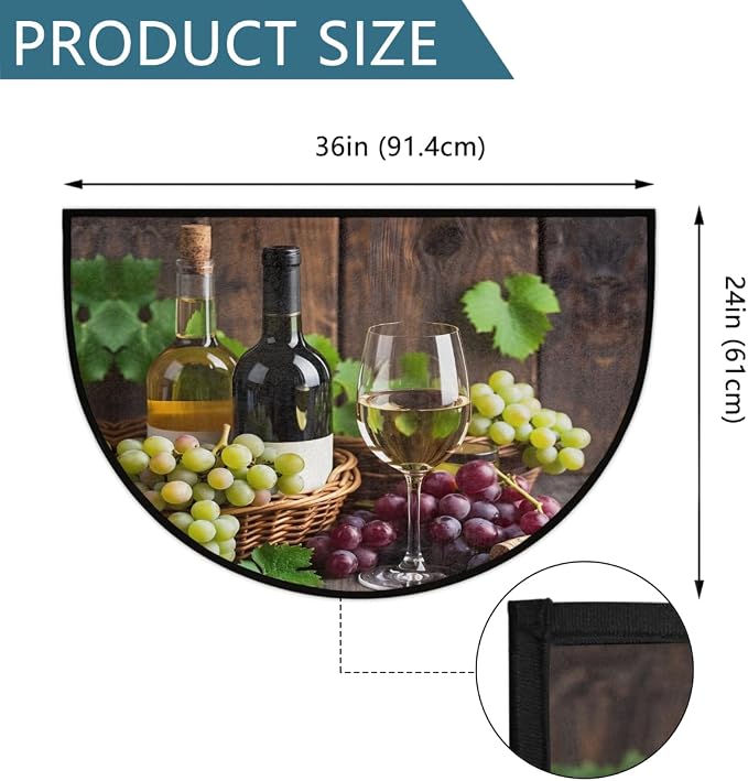 cfpolar Half Round Door Mat Fruit Grapes Wine Leaves Non-Slip Semi Circle Area Rug Washable Half Moon Hearth Rugs for Indoor Outdoor Bathroom Kitchen Patio Runner Mat Laundry Room Home Decoration