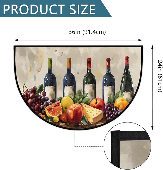 Grape Half Round Rug Half Moon Door Mat Half Circle Rugs | Fruit Wine Washable Non-Slip Semi Circle Rug Welcome Half Round Door Mat Indoor Entrance Kitchen Bedroom Living Room Decor
