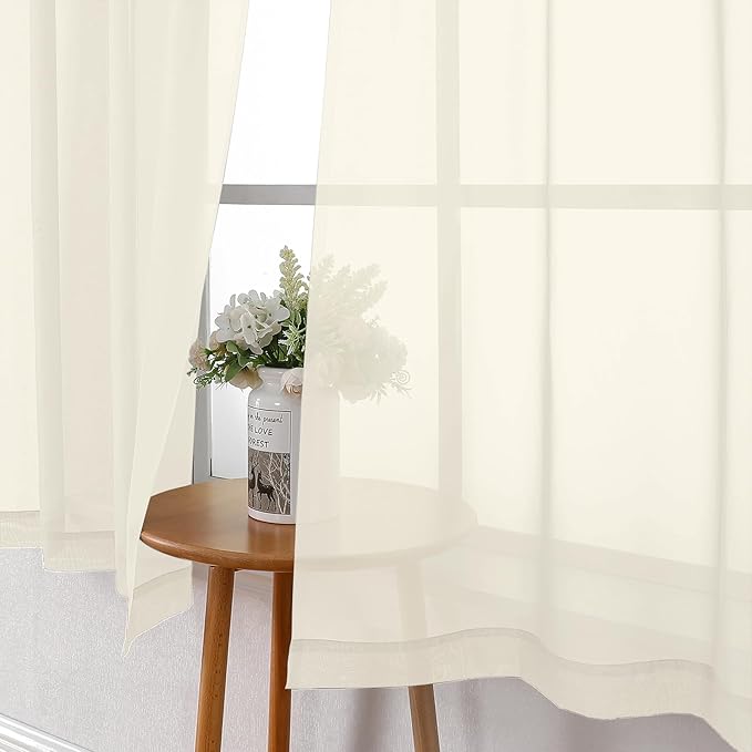 Lecloud Cream Sheer Curtains 50 Inch Length 2 Pcs, Rod Pocket Light Filtering - Image 7