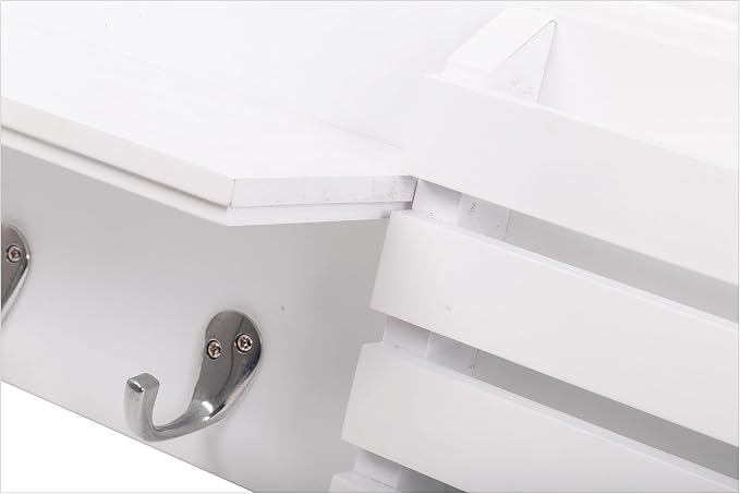Kiera Grace Sydney Floating Shelf, Modern Wall Mounted Shelf with 3 Metal Hooks and Mail Holder for Home, Office, 24", White, 1Pack