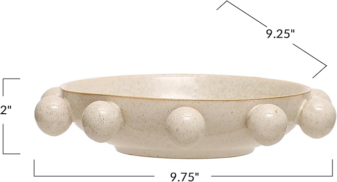 Bloomingville 9.75 Inches Stoneware Bowl with Orbs and Reactive Glaze, Cream