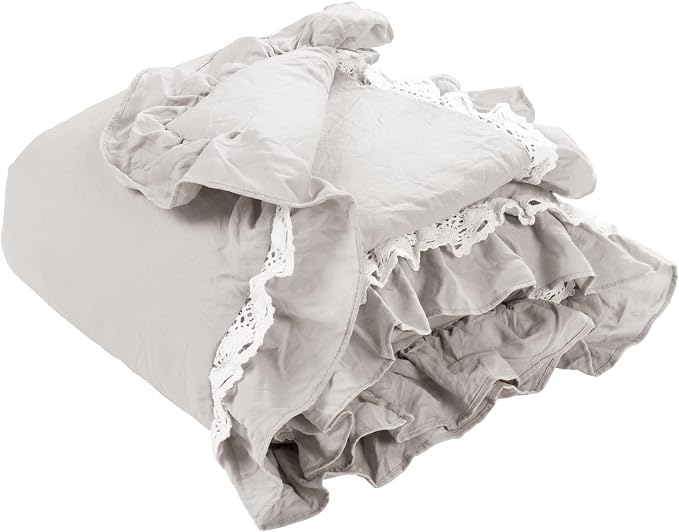 Lush Decor Ella Ruffle Lace Throw Blanket, 50" W x 60" L, Light Gray - Coquette Throw Blankets for Bed - Couch Blanket - Ruffled Throw Blanket for Couch