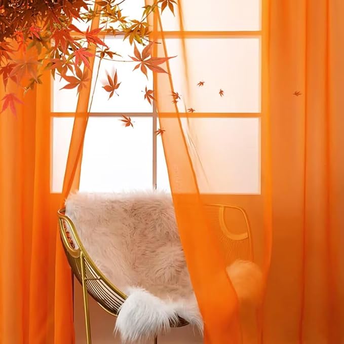SpaceDresser Basic Rod Pocket Sheer Voile Window Curtain Panels White 1 Pair 2 Panels 38 Width 84 Inch Long for Kitchen Bedroom Children Living Room Yard(Orange,38 W x 84 L)