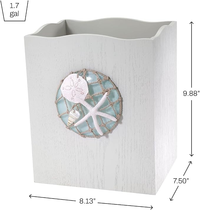 Avanti Linens - Wastebasket, Decorative Trash Can, Coastal, Seaglass