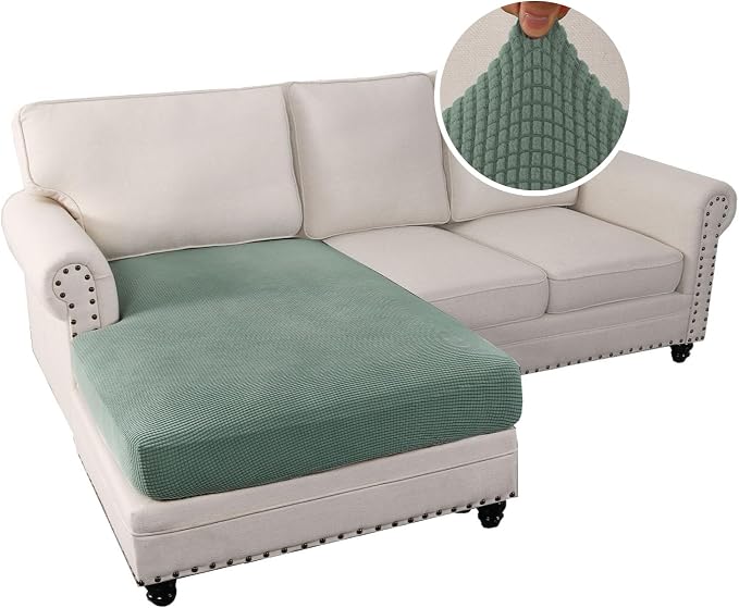 H.VERSAILTEX Sectional Couch Covers 1 Piece Chaise Slipcover L Shape Separate Cushion Couch Cover for Both Left/Right Sectional Couch (Seat Only: 1 Chaises, Sage)