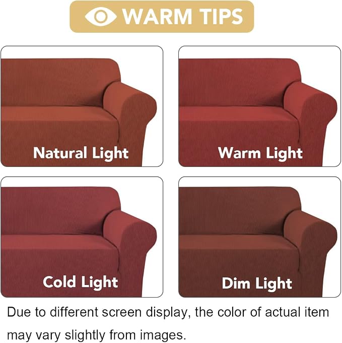 H.VERSAILTEX Stretch Sofa Covers for 3 Cushion Couch Covers Sofa Slipcovers for Living Room Feature Thick Checked Jacquard Fabric with Elastic Bottom, Sofa Large - Rust