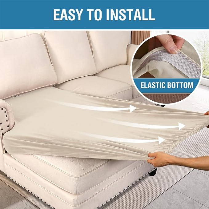 H.VERSAILTEX Velvet Stretch Individual Chaise Cover Sectional Couch Covers for L Shaped Sofa Both Left/Right Furniture Protector Seat Cushion Sofa Cover (1 Piece Chaise Cover, Ivory)