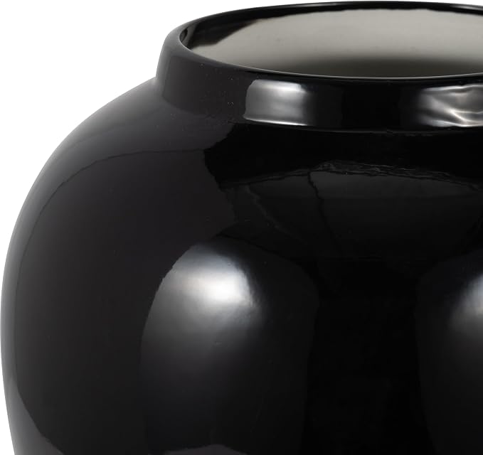 Ceramic Temple Jar with Lid for Living Room Decor - Contemporary Flower Vase for Bedroom, Home Styling, and Kitchen Counter - Sculpted House Accent for Office and Table Decor - 18", Black & Gold