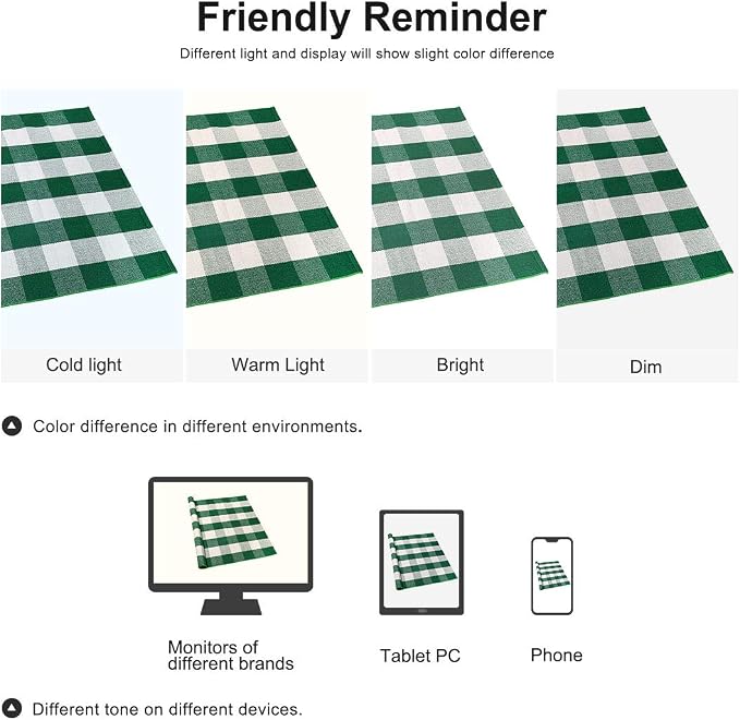 uxcell Buffalo Check Rug,Plaid Outdoor Rug,Layered Door Mat,Cotton Gingham Rugs,Floor Mat for Front Porch/Runner/Bedroom/Kitchen/Farmhouse 59"x35" Green & White