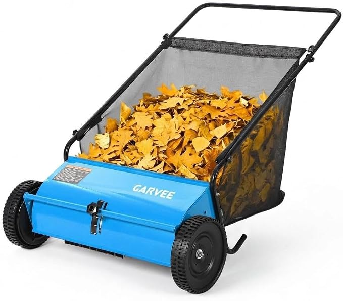 26 Inch Push Lawn Sweeper, 7 Cu. ft Grass Cutter, 4 High-Speed Spinning Brushes, Durable Steel Construction, Walk-Behind Leaf & Grass Collector for Yard Cleanup