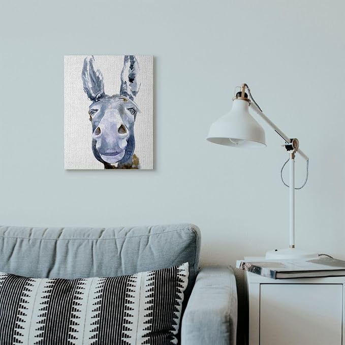 Stupell Industries Donkey Portrait Blue Brown Animal Watercolor Painting Canvas Wall Art, 16 x 20, Design by Artist Jennifer Paxton Parker