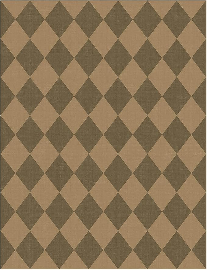 Lessymo Checkered Area Rugs 5x7 for Living Room, Washable Easy Jute Rug | Carpet for Outdoor Patio Backyard Dining Room Bedroom, Non Slip Farmhouse Indoor Mat, Stain Resistant, Diamond Brown/Beige