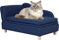 PU Leather Dog Sofa and Chair with Storage - Wooden Frame Cat Sofa Couch with Cushion,Small Pet Bed Sofa for Puppy and Cats (Blue)