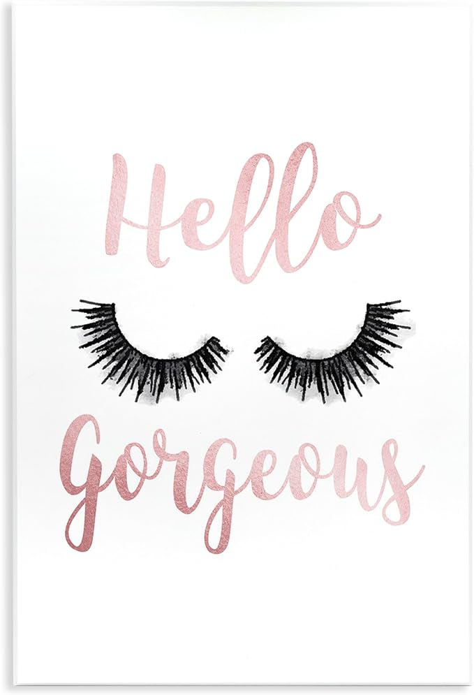 'Hello Gorgeous Black Eyelashes'| Wall Plaque Art | Stupell Industries | 10 x 15 Inches, Easy to Hang and Sturdy, Made in USA, by Amanda Greenwood