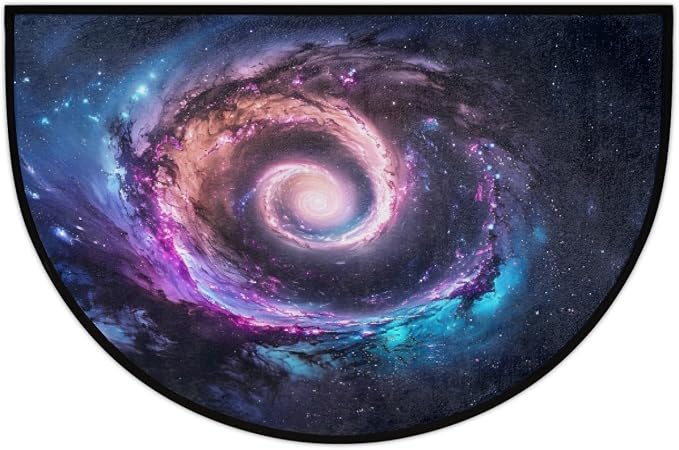 Galaxy Half Round Doormat Non-Slip Semi Circle Rug Half Moon Mat | Blue Universe Washable Soft Absorbent Indoor Outdoor Entrance Kitchen Bathroom Sink Patio Welcome Fireplace Floor Rug