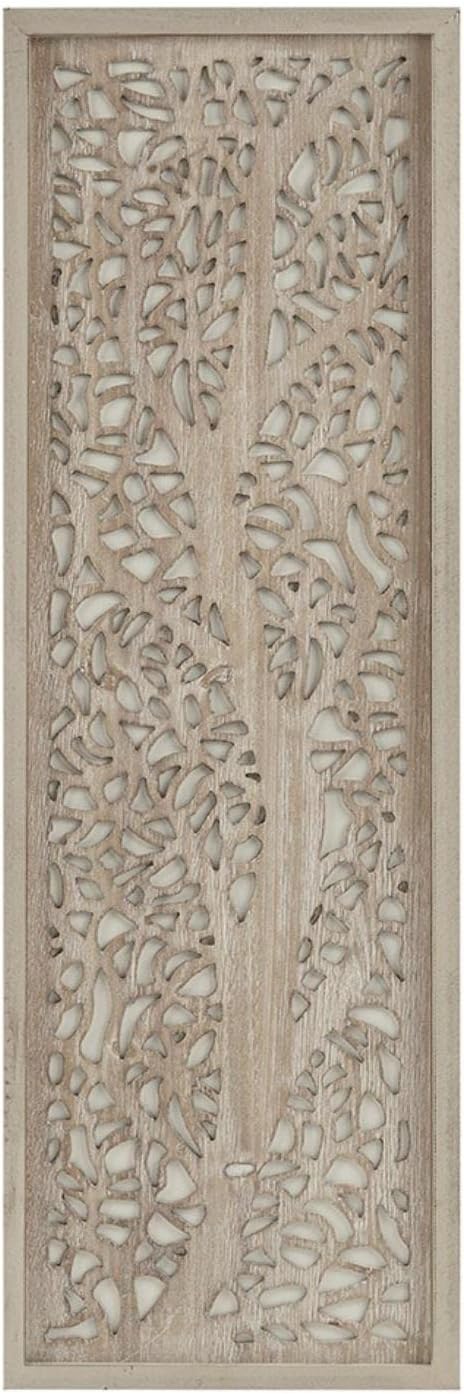 Madison Park Laurel Wall Art - Laser Cut Carved Botanical Tree Branches, Genuine Fir Wooden Framed, Rustic Finish - Modern Farmhouse Décor for Living Room, Ready to Hang Panel, 12 x 36", Grey