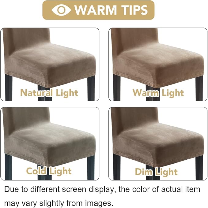 H.VERSAILTEX Velvet Dining Chair Covers Stretch Chair Covers for Dining Room Set of 6 Parson Chair Slipcovers Chair Protectors Covers Dining, Soft Thick Solid Velvet Fabric Washable, Taupe