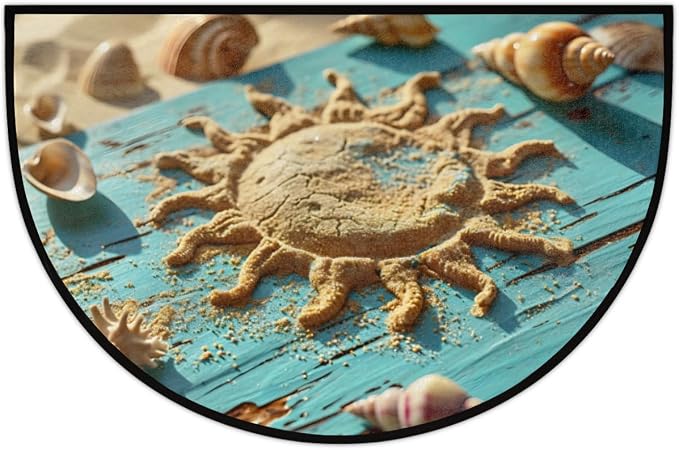 cfpolar Half Round Door Mat Semi Circle Non-Slip Bathroom Floor Rug, Beach Sun Board Outdoor Welcome Entrance Way Mat Indoor Absorbent Kitchen Mat for Home,Garage,Patio,Bedroom 36" x 24"