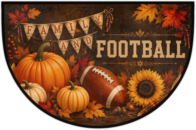 Thanksgiving Half Round Door Mat Outdoor Doormat Bedroom Entrance Rug A8 | Autumn Pumpkin Thanksgiving Semi Moon Door Mat Non-Slip Absorbent Kitchen Rug Indoor Welcome Bath Mat 36" X 24"