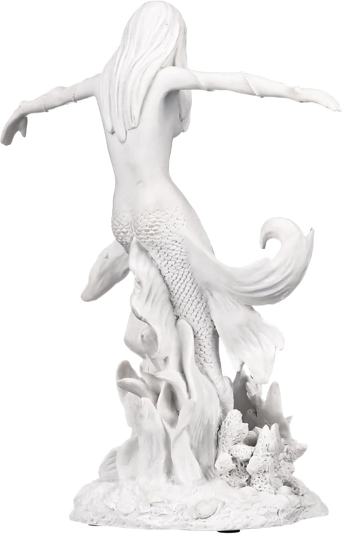 Design Toscano Oceans Queen Mermaid Figurine Statue, 9 Inch, Bonded Marble Polyresin, White