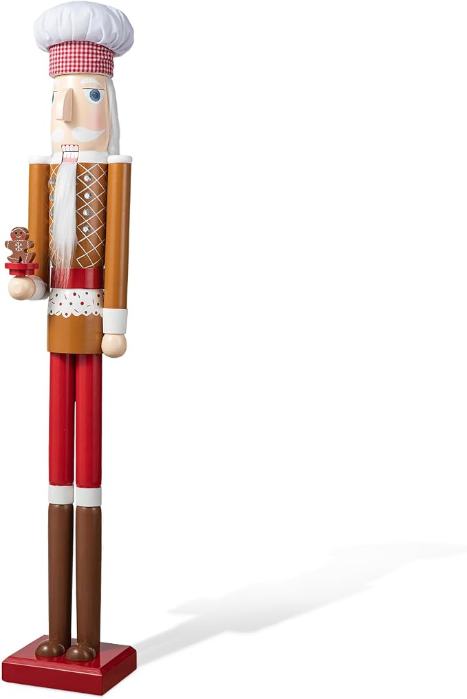 Glitzhome Nutcracker Christmas Decorations 42 Inch Gingerbread Chef Nutcracker with Cookie for Xmas Holiday Decor Porch Gateway