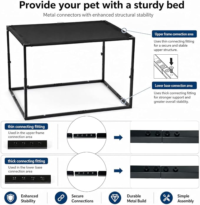 Adjustable Bedside Dog Bed for Small Dogs, Elevated Co-Sleeper Dog Bed with Reinforced Metal Frame, Thick Supportive Cushion Mattress & Washable Cover, Dog Bedside Sleeper for Dogs & Cats