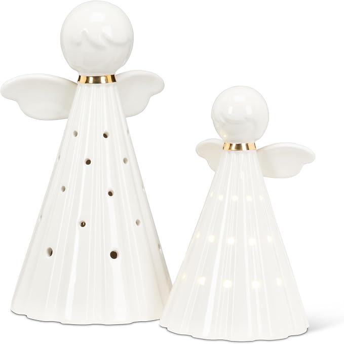 Abbott Collection Large Simple Angel Decorative Figurine with LED Lights - Ceramic, White (8 inches H)