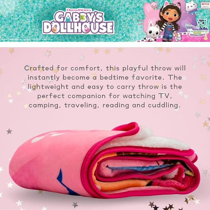 DreamWorks Gabby's Dollhouse Kids Bedding Soft Plush Sherpa Blanket Throw, 50 in x 60 in, (Officially Licensed Product) by Franco