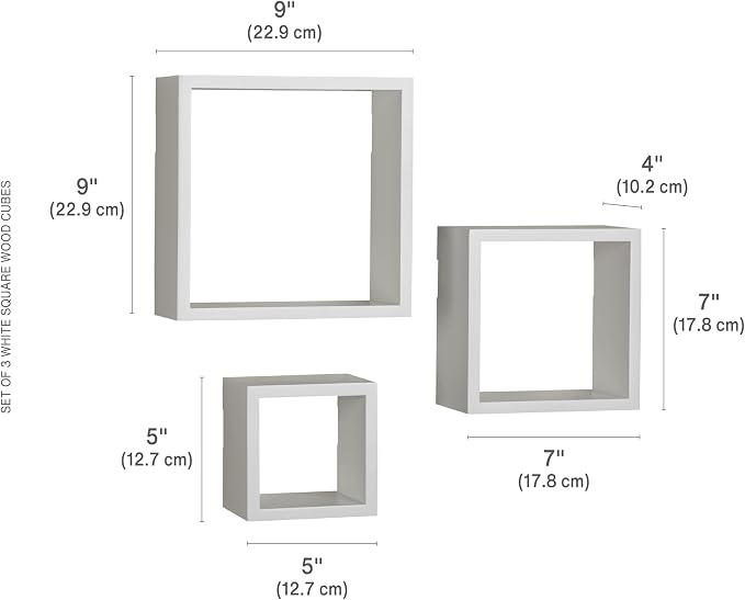 MELANNCO Floating Square Cube Shelves, for Bedroom, Living Room, Bathroom, Kitchen, Nursery, Set of 3, White, 3 Count
