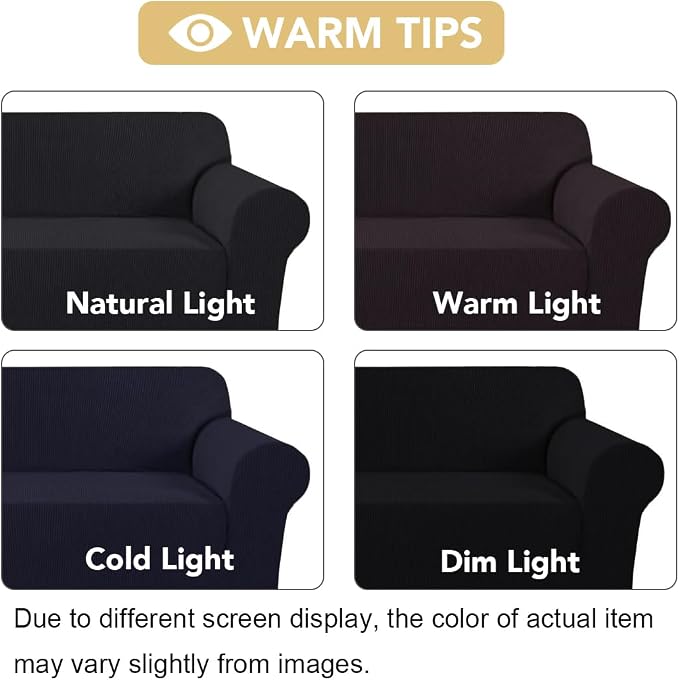 H.VERSAILTEX Couch Stretch Covers Couch Covers for Dogs Sofa Slip Covers for 3 Seat Cushion Couch Feature Thick Checked Jacquard Fabric with Elastic Bottom, Sofa Large - Black