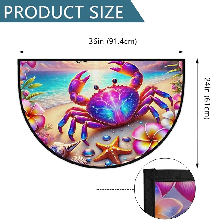 Summer Beach Crabs Half Round Door Mat Non-Slip Semi Circle Rug Washable Half Moon Floor Rug Absorbent Bathroom Area Rugs for Outdoor Indoor Fireplace Mat Entryway Kitchen Decor Rugs