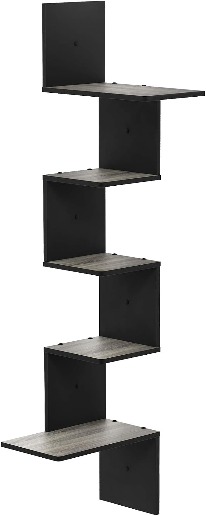 Furinno Rossi Wall Mounted Shelves, 5-Tier Rectangle, French Oak Grey/Black