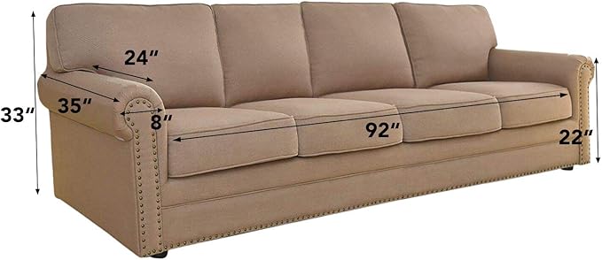 Easy-Going Stretch 4 Seater Sofa Slipcover 1-Piece Sofa Cover Furniture Protector Couch Soft with Elastic Bottom for Kids, Polyester Spandex Jacquard Fabric Small Checks Natural