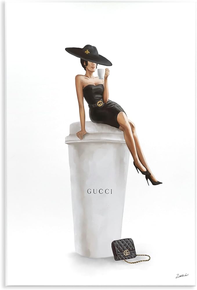 Stupell Industries 'Fashion Female Pose on Coffee'| Wall Plaque Art | Stupell Industries | 13 x 19 Inches, Easy to Hang and Sturdy, Made in USA, by Ziwei Li