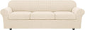 H.VERSAILTEX 4 Piece Stretch Sofa Covers for 3 Cushion Couch Furniture Slipcovers for Living Room (1 Base Cover Plus 3 Seat Cushion Covers) Jacquard Fabric Cover (XL Sofa, Cream)