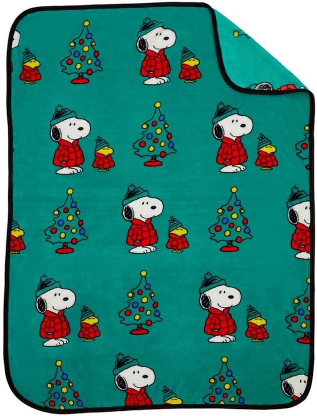 Franco Collectibles® Peanuts® Snoopy & Woodstock Puffer Coat Holiday Christmas Super Soft Cozy Plush Throw, 40 in x 50 in, (Official Peanuts® Product)