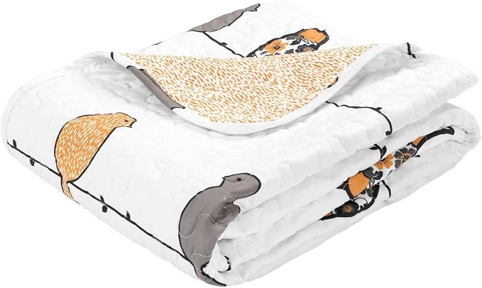 Lush Decor Rowley Birds Reversible Throw Blanket, 50" W x 60" L, Yellow & Gray - Throw Blankets for Bed - Couch Blanket - Farmhouse Throw Blanket for Couch
