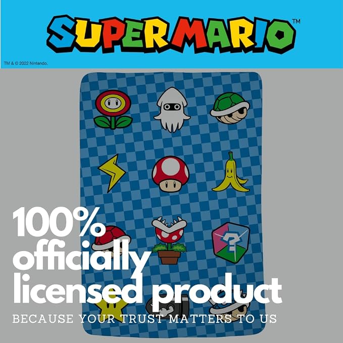 Super Mario Bros. Kids Bedding Super Soft Cozy Throw Blanket, 62 in x 90 in, (Officially Licensed Product) By Franco Kids