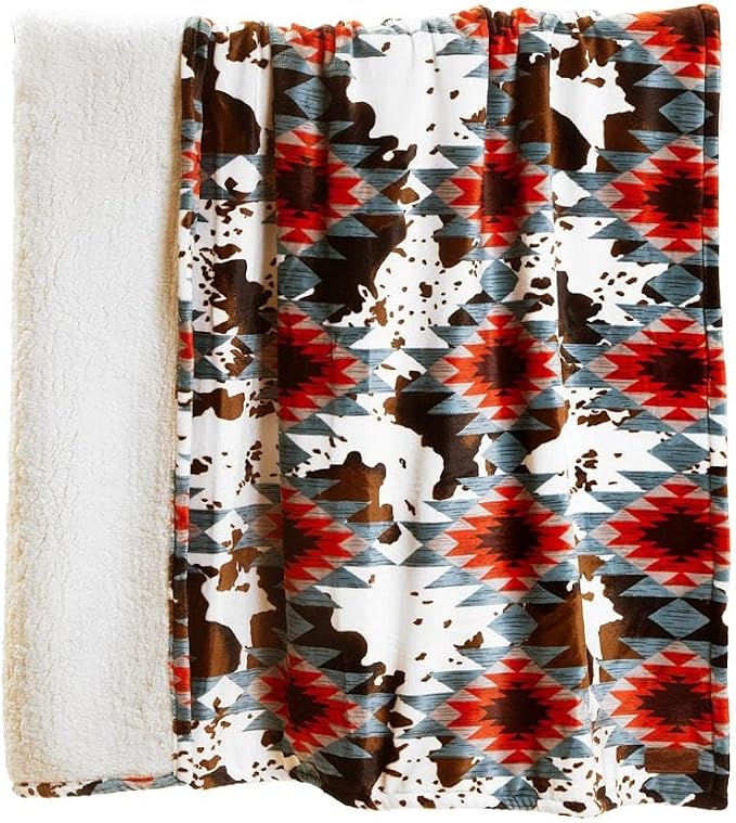 Carstens, Inc. Wrangler Ultra Premium Super Soft Plush Sherpa Fleece Oversized Throw Blanket 54" x 68", Southwestern Cowhide
