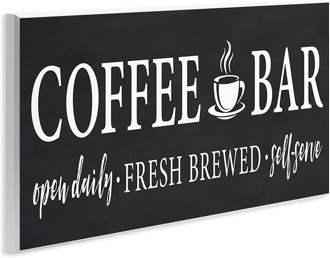 'Coffee Bar Open Sign Casual Black Design'| Wall Plaque Art | Stupell Industries | 17 x 7 Inches, Easy to Hang and Sturdy, Made in USA, by Lettered and Lined