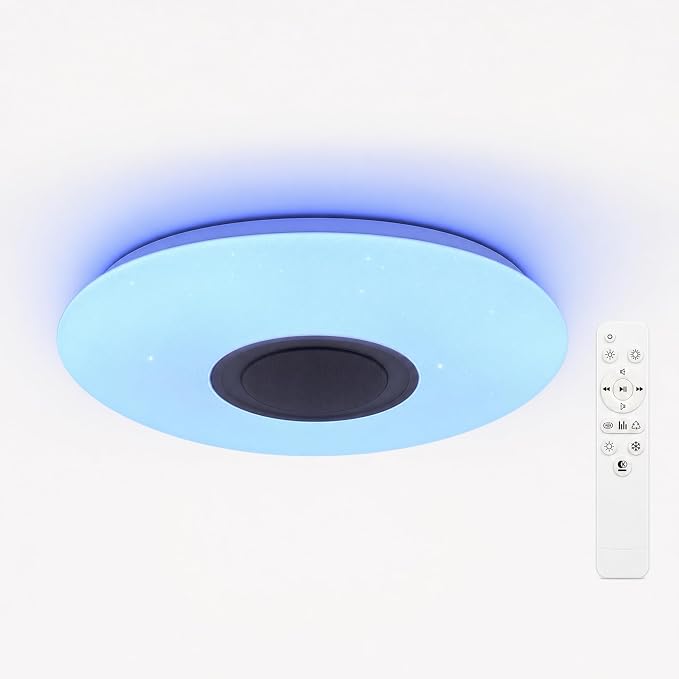 Premium Ceiling Lights with Bluetooth Speaker 19.7-inch 36W, Dimmable 95-265V Modern Smart Home Party Light, Brightness and Music via Phone APP (Remote Includes)