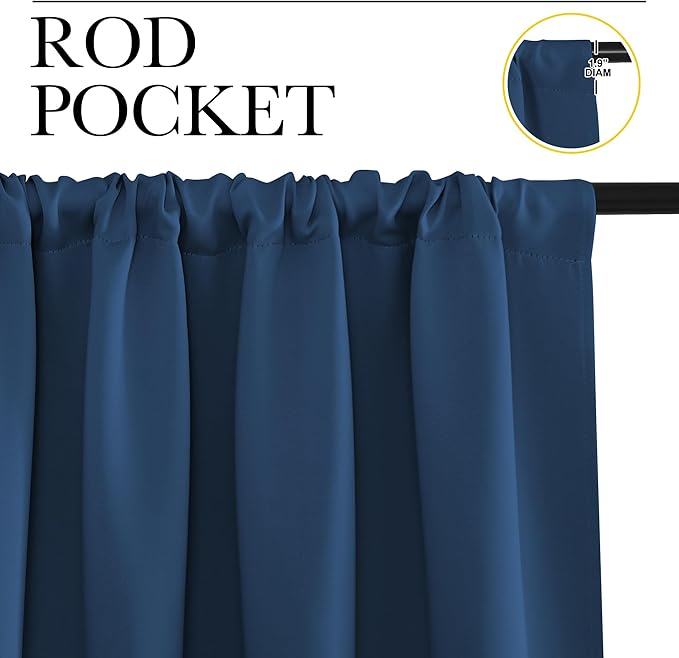 NICETOWN Kitchen Curtains, Moroccan Blue, 34" x 40", Set of 2, Short Blackout Curtains & Drapes, Thermal Insulated Rod Pocket Window Treatment Draperies for Nursery