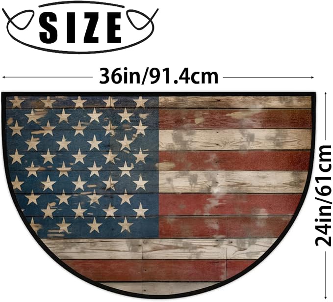 cfpolar American Flags Vintage Half Round Door Mat Outdoor Entrance Large 24"x36" Half Circle Welcome Entrance Way Mat Semi Circular Front Door Mat Area Rug for Garage, Patio, High Traffic Areas
