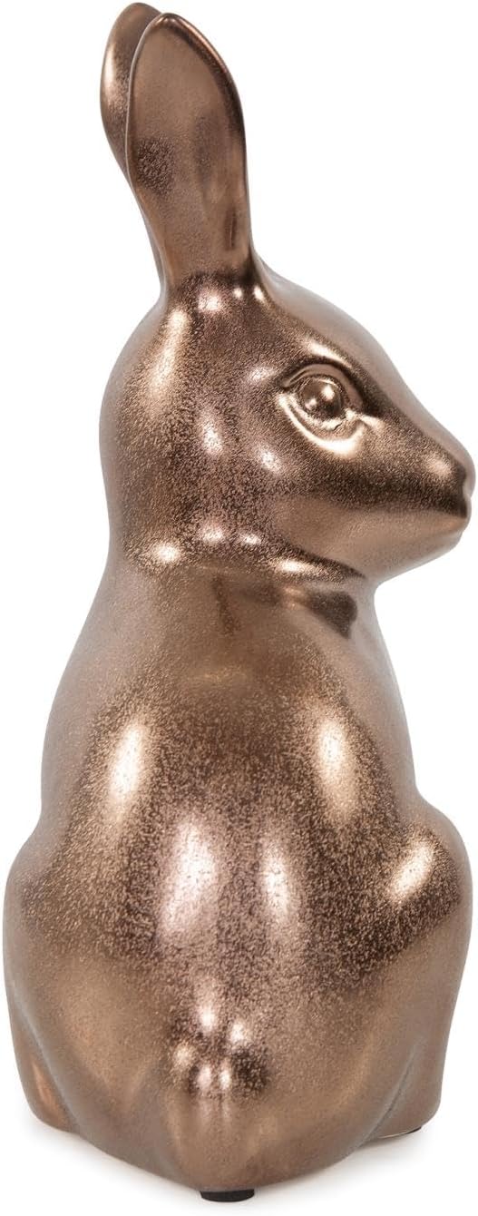 Howard Elliott Collection Rabbit Sculpture Ceramic Statue for Home and Garden Decor, Rich Antique Brass Figurine with Metallic Finish for Shelf Display in Living Room, 8.5 x 4.75 Inch