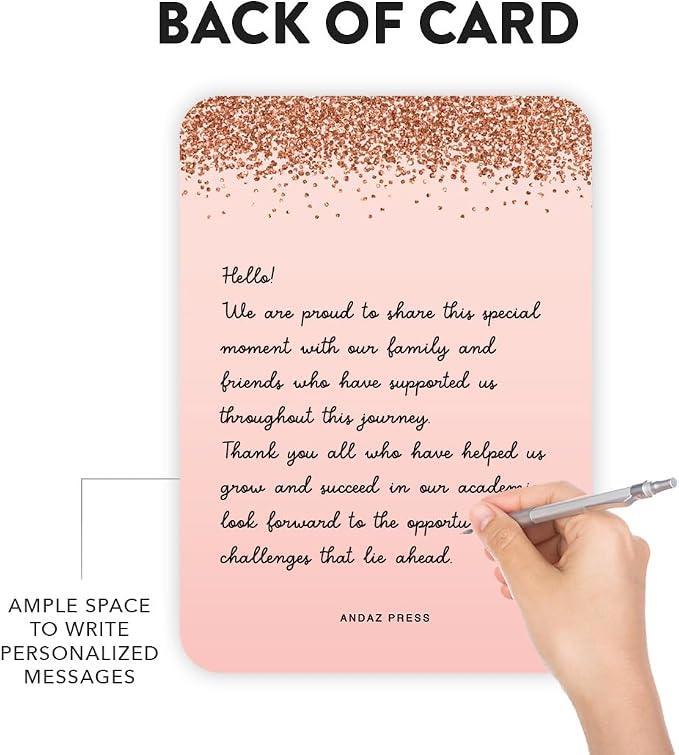 Andaz Press Blush Pink and Rose Gold Glitter Elegant Party Collection, 5x7-inch Invitations with Envelopes, Graduation, 24-Pack, Double Sided Printing, Heavy Card Stock, Includes Envelopes