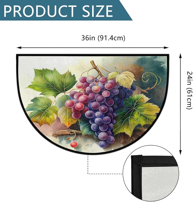 Hand Painted Grapes Half Round Door Mat Non-Slip Semi Circle Rug Washable Half Moon Floor Rug Absorbent Bathroom Area Rugs for Outdoor Indoor Fireplace Mat Entryway Kitchen Decor Rugs