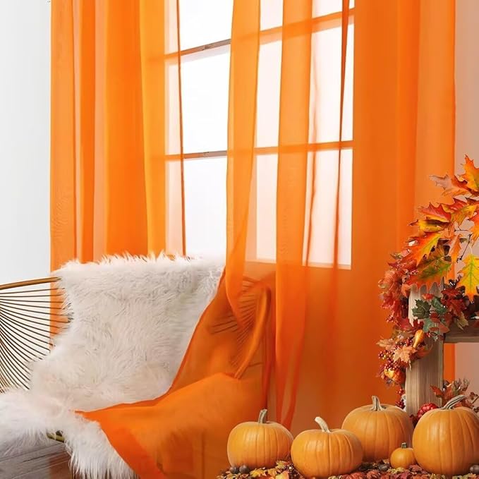 SpaceDresser Basic Rod Pocket Sheer Voile Window Curtain Panels White 1 Pair 2 Panels 60 Width 72 Inch Long for Kitchen Bedroom Children Living Room Yard(Orange,60 W x 72 L)