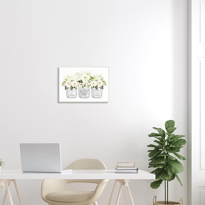 White Roses Rustic Candle Jars, 13 x 19 Inch Mounted Print on Wall Plaque | Stupell Industries · By Lettered and Lined · Ready to hang · Made in USA