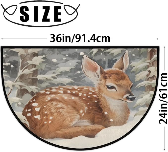 Half Circle Doormat Christmas Animal Deer 36''x24''Shoe Mats for Entryway Indoor Rug for Outdoor Entrance Home Front Door Decor