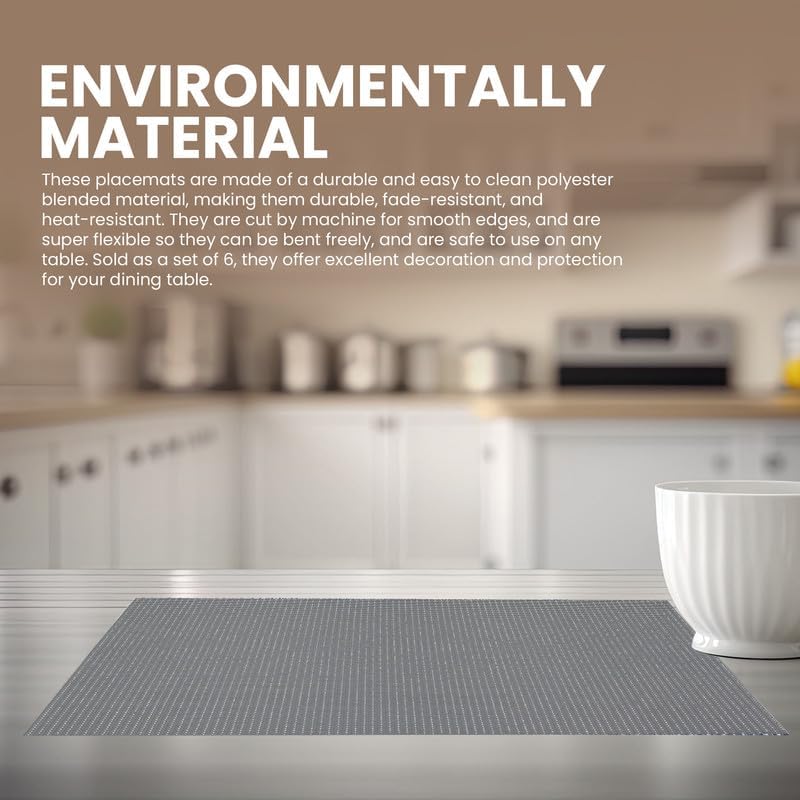 Dainty Home Washable Placemats Set of 6 – 12x18 Inch, Heat-Resistant, Non-Slip, Modern Table Mats for Dining, Kitchen, Family Meals – Easy to Clean, Durable